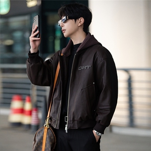 标50绒 街拍男士连帽可拆卸PU皮羽绒服保暖外套 B338-5066-P275图片