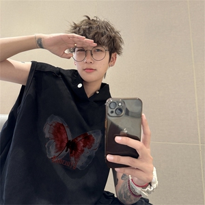 麂皮绒连帽背心坎肩男T恤美式港风JLB426-P30控48图片
