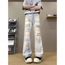 B221美式ins高街暗黑宽松直筒3D印花牛仔裤LK25441-特P50控88，男装牛仔裤，电商B221