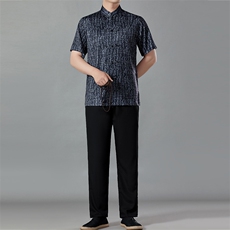 夏季唐装男士短袖中老年风爸爸装套装中式父亲冰丝爷爷衣服男，男装民族服装，电商B212（原钱塘6029）