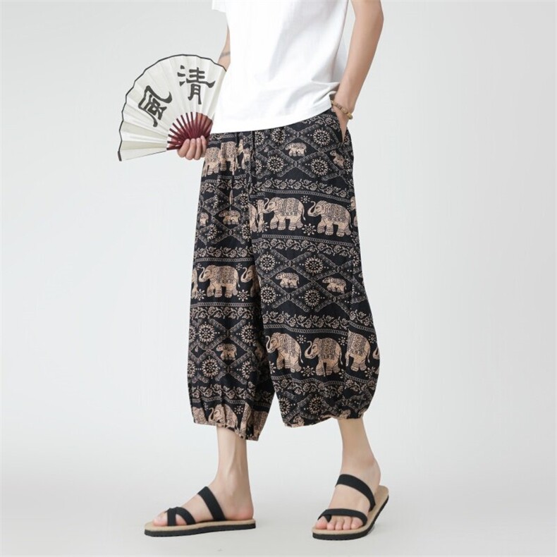 2025夏装新中式尼泊尔沙滩裤民族风碎花薄款A057-K382-P45，男装民族服装，电商A057B