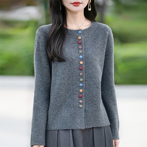甜美小香风针织圆领开衫女2024秋冬新款时尚彩扣加厚外套休闲上衣图片