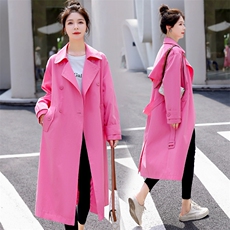 粉色风衣女中长款2025春秋款气质女神范小个子显瘦英伦风大衣外套，女装风衣，艾仟回(原伊仟回)