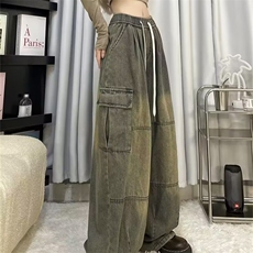 复古水洗黄泥工装牛仔裤男宽松休闲老爹裤阔腿灯笼束脚裤潮春秋，男装牛仔裤，星座506A