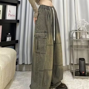 复古水洗黄泥工装牛仔裤男宽松休闲老爹裤阔腿灯笼束脚裤潮春秋图片