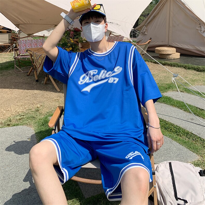 2024夏季新款运动套装男篮球服港风潮流ins纯棉运动男装F311P58，男装休闲套装，电商A086