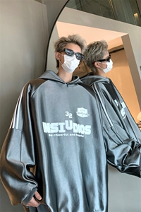 条纹亮面卫衣男美式高街重磅外套春秋连帽衫 XZ514-2-24223-P78图片