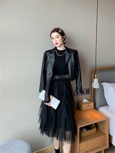 【现货】皮衣两件套连衣裙图片