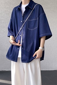 8XL-M 冰丝牛仔短袖衬衫男款夏季薄款宽松慵懒衬衣外套DC28006P60图片