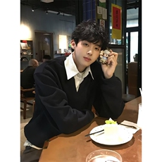 布老哥Blog春季美式假两件叠穿卫衣宽松慵懒风显高套头上衣，男装卫衣，四季星座505