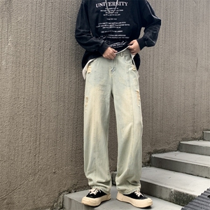 美式潮牌水洗牛仔裤男秋季高街ins潮流宽松直筒长裤子 K7428-P40图片