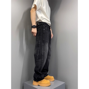 1506/QT12630/P51美式休闲牛仔裤男秋冬季新款宽松阔腿直筒男裤图片