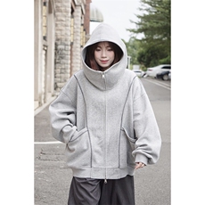 抖音得物高品质秋冬美式高街重磅结构辑明线纹理连帽卫衣外套W111，女装短外套，电商A486-1