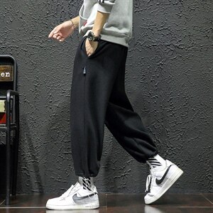 2021秋新日系宽松大码男纯色卫裤束脚抽绳九分休闲裤K2056-P35图片