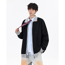 517A-8-M111-P88高品质拼接翻领开衫老钱风针织衫慵懒风毛衣现货，男装针织衫/毛衣，星座517A-8（原B282）
