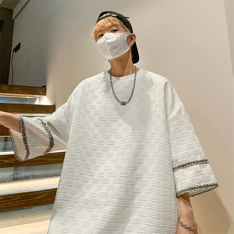 提花短袖男T恤休闲男士夏季美式宽松舒适简约短袖潮流百搭上衣,男装T恤,星座1013