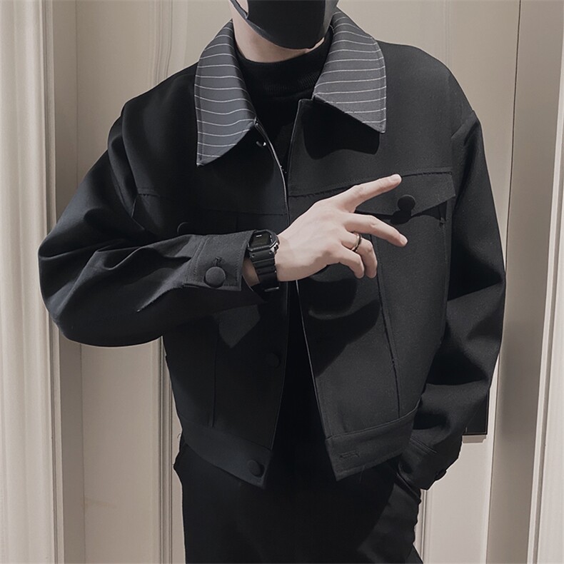 JK203加绒/P125控165秋冬季痞帅条纹领廓形小众款夹克百搭翻领男1,男装夹克,星座305B
