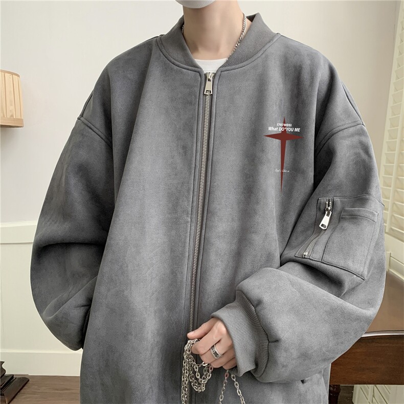 23秋款美式复古麂皮绒飞行棒球服男女夹克外套JF3275-P80控108图片