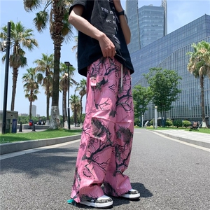 美式复古设计感印花休闲裤女新款宽松显瘦直筒阔腿拖地裤AK24-P35图片
