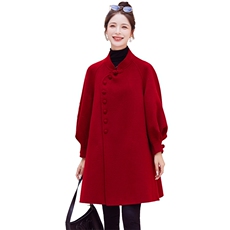 新中式双面羊毛大衣女中长款2025年春秋新款盘扣斗篷羊毛呢子外套，女装双面呢大衣，仟媚宠