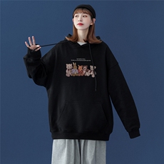 中性秋季潮流卡通印花上衣宽松连帽卫衣W229P35控58加绒P45，男装卫衣，A247A