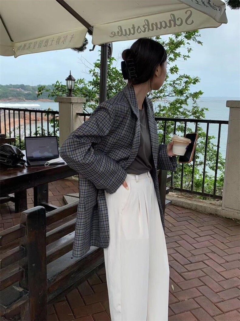 复古格子西装，女装西装，CLEAN SPACE