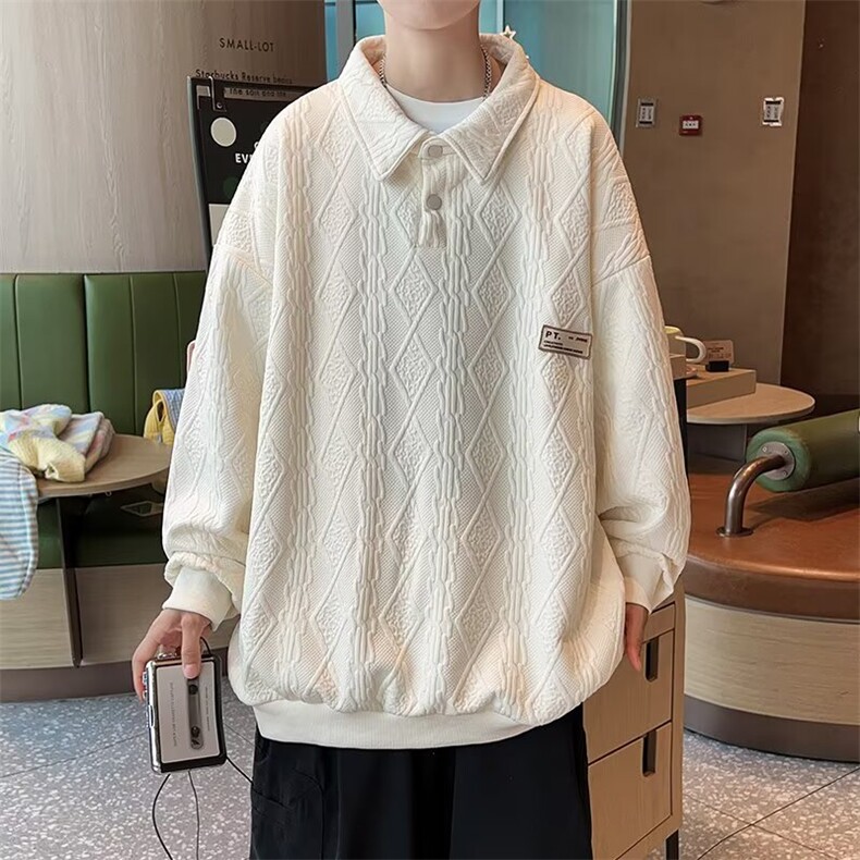 T48-P39休闲宽松长袖Polo衫卫衣男士秋季新款潮牌翻领青少年,男装Polo衫,电商B323A