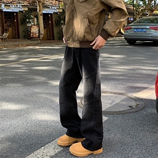 美式拼接牛仔裤男春秋痞帅微喇裤子复古小众直筒工装裤AMX213P45，男装牛仔裤，星座1013-5