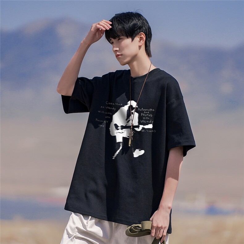港风24夏款时尚百搭字母印花圆领短袖T恤T61131P25控38,男装T恤,电商A268A
