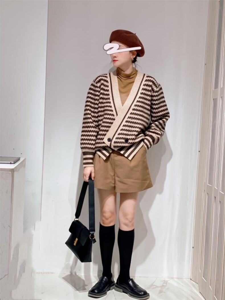 条纹毛衣开衫，女装针织衫/毛衣，驿谷