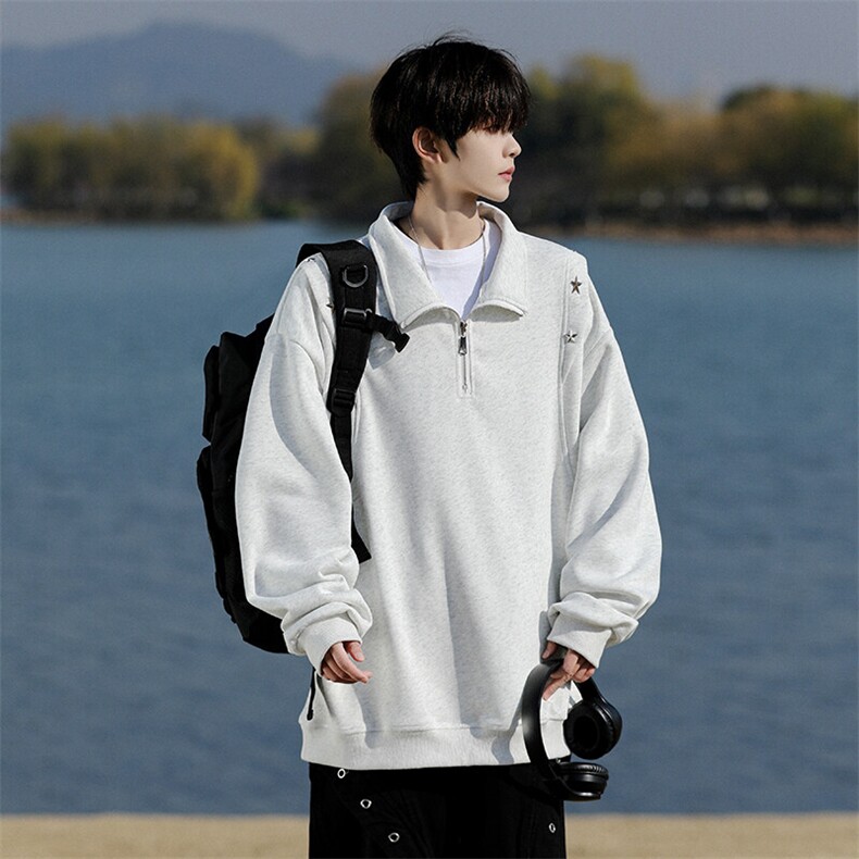 8XL-M星星铆钉半拉链卫衣大码重磅痞帅高街小众立领外套WY5109P58,男装卫衣,电商B238