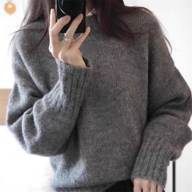 时尚百搭女士羊毛衫宽松落肩圆领设计羊毛秋冬保暖毛衣,女装羊毛衫,旭驰羊绒