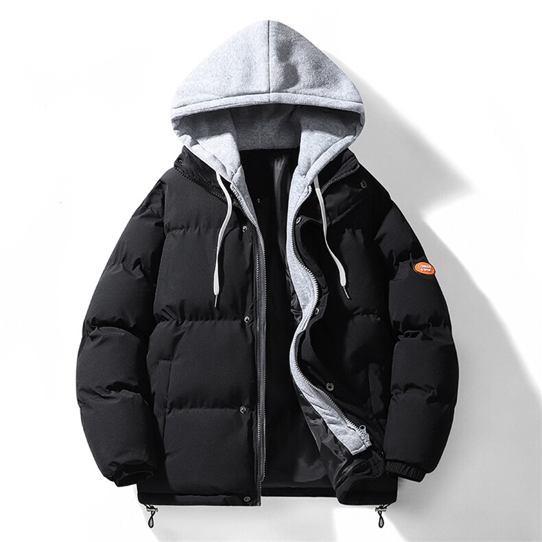 情侣棉服冬季新款假两件套棉衣男士外套宽松百搭连帽棉服MY090-60图片