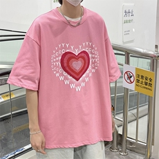 2022夏季爱心短袖T恤男ins潮宽松中性风情侣半袖上衣T1141-P26，男装T恤，星座512-2