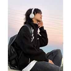 抖音得物高品质秋冬美式重磅结构织带撞色立领印花卫衣外套AW7002，女装短外套，电商A443