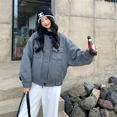 现货：冬装新款复古韩系撞色毛呢羽绒服2C135-8927P285K428，女装羽绒服，2C135