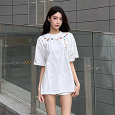 万针全刺绣工艺抖音得物高品质260克重磅纯棉双纱美式高街短袖T恤，男装T恤，电商A486-1