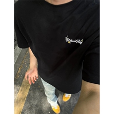 网图有货夏季全幅蜜蜂花卉刺绣短袖T恤男女宽松纯棉上衣A570-P35，男装T恤，星座1505