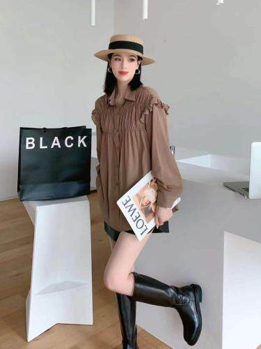 现货，木耳边衬衫，两个尺码，女装衬衫，依柏璐