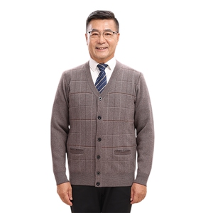 秋冬季舒适亲肤透气大码坚格款长袖针织衫开衫男装图片