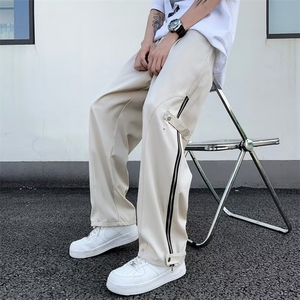 夏季薄款休闲裤男女高街运动阔腿裤个性拉链纽扣直筒工装裤~MK798图片