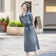 时尚潮流牛仔连衣裙女夏季新款显瘦修身气质长裙百搭休闲风，女装连衣裙，布芭啦