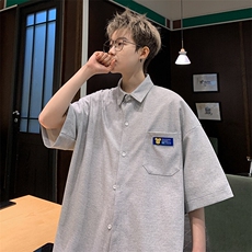 2026夏潮牌男华夫格高克重格子短袖五分袖衬衫CS880/特P25浅灰2，男装衬衫，电商A094