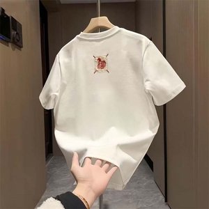 1506/QJT1460/P32短袖男士重磅宽松透气圆领半袖上衣T恤衫穿搭图片