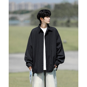 8XL-M泡泡纱盐缩肌理长袖衬衫男夏季冰丝外套防晒衬衣CS29007P40图片