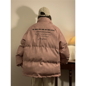 1立领PU皮复古做旧金属印花字母大码M-5XL棉衣男MY77732P130控178图片