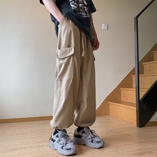 美式高街工装裤纯色宽松直筒贴标裤子KD238-P40，男装休闲裤，星座1109-3