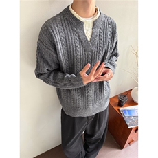 2025亨利领麻花套头毛衣男保暖穿搭韩系潮流宽松针织衫MY7702，男装针织衫/毛衣，星座516A