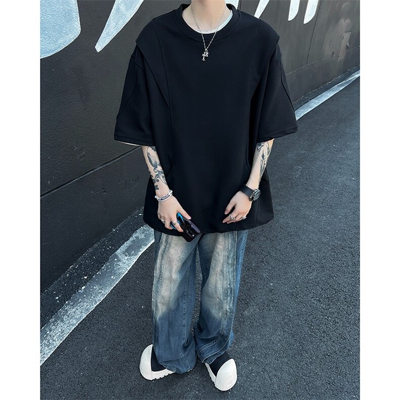 美式复古cleanfit口袋解构boxy宽版型重磅短袖WT12P36,男装T恤,星座1116-2