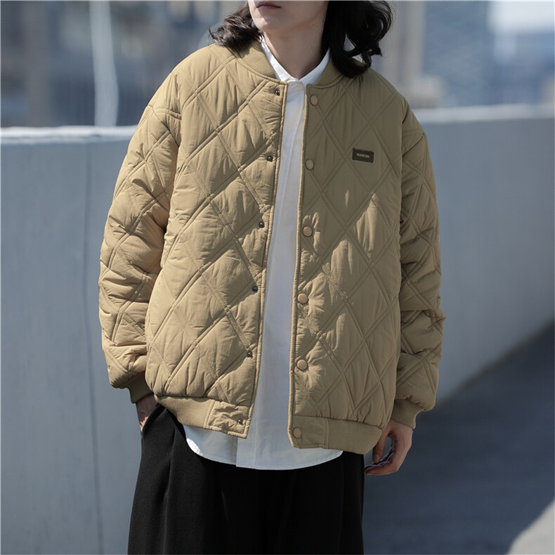 日系菱格冬季外套男士棒球领衣潮牌宽松情侣装工装服,男装棉衣,星座302B-2